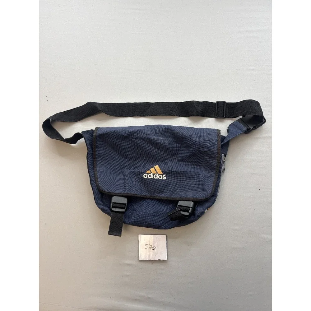 Adidas Navy Blue Messenger Bag Crossbody Waist Pack Sporty Y2K Navy Orange